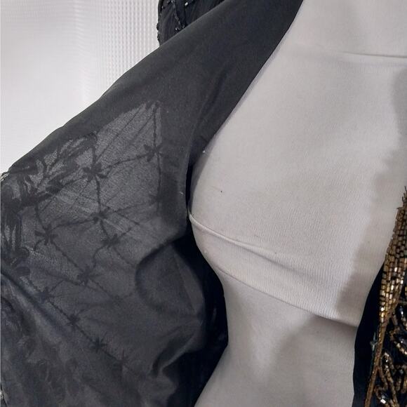MARK & JOHN! 100% SILK! LUXE BLACK & GOLD ORNATELY BEADED/SEQUINNED JACKET! SZ S - Picture 7 of 13